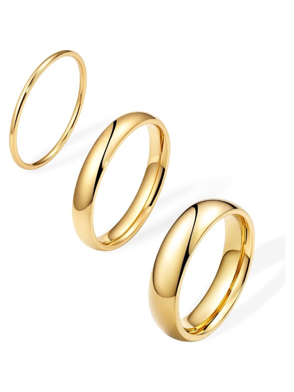 14K Gold Plated Stackable Band Ring Set 316L Stainless Steel Comfort Fit Wedding